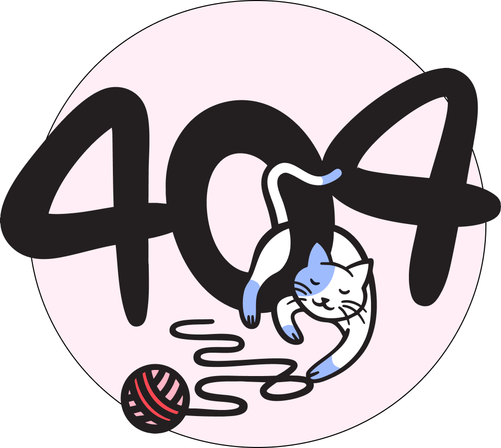 404 illustration with Scratch cat and yarn